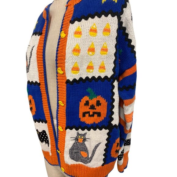 Belle Pointe Vintage Fall Autumn Cardigan Sweater With Pumpkin & Cat Whimsical - Picture 4 of 8